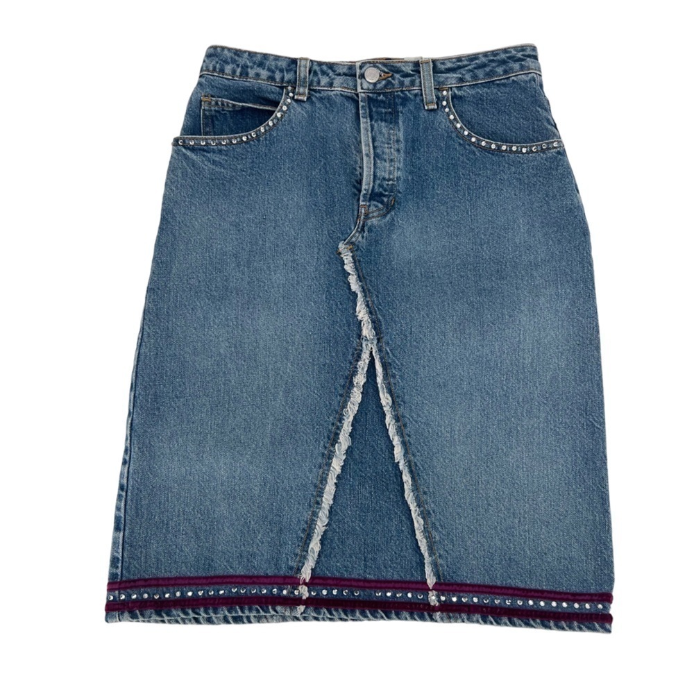 GAP Denim Y2K Midi Skirt with Rhinestone Stud Trim - Blue with Purple Accent 💜